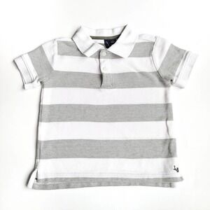 Janie & Jack 3T Pique Cotton Polo White Collar Grey Olive Stripes